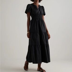 EUC Quince Short Sleeve V-Neck 100% Organic Cotton Poplin Tiered Maxi Dress